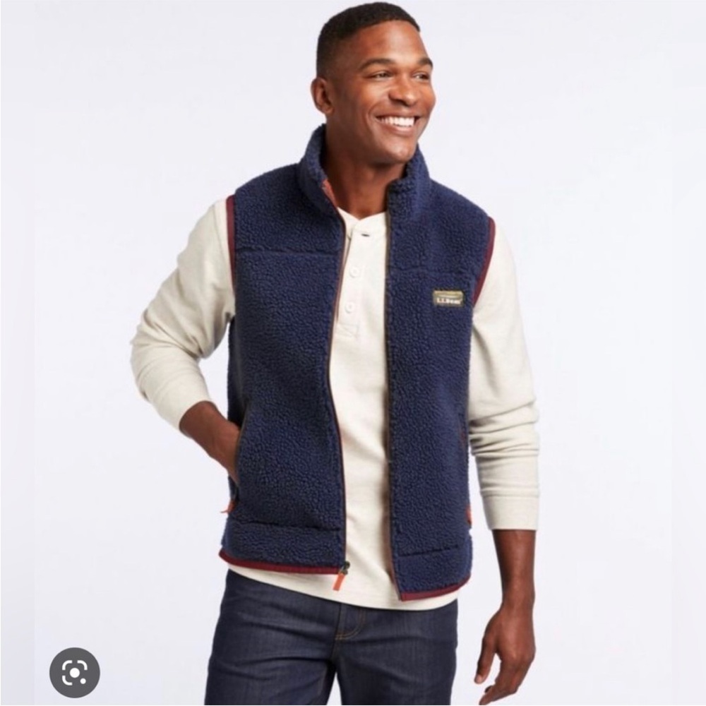 LL Bean Mountain Pile Fleece Vest VINTAGE Deep Pile Full Zip Navy XXL